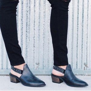 Black Distressed Leather Studded Slingback Mule